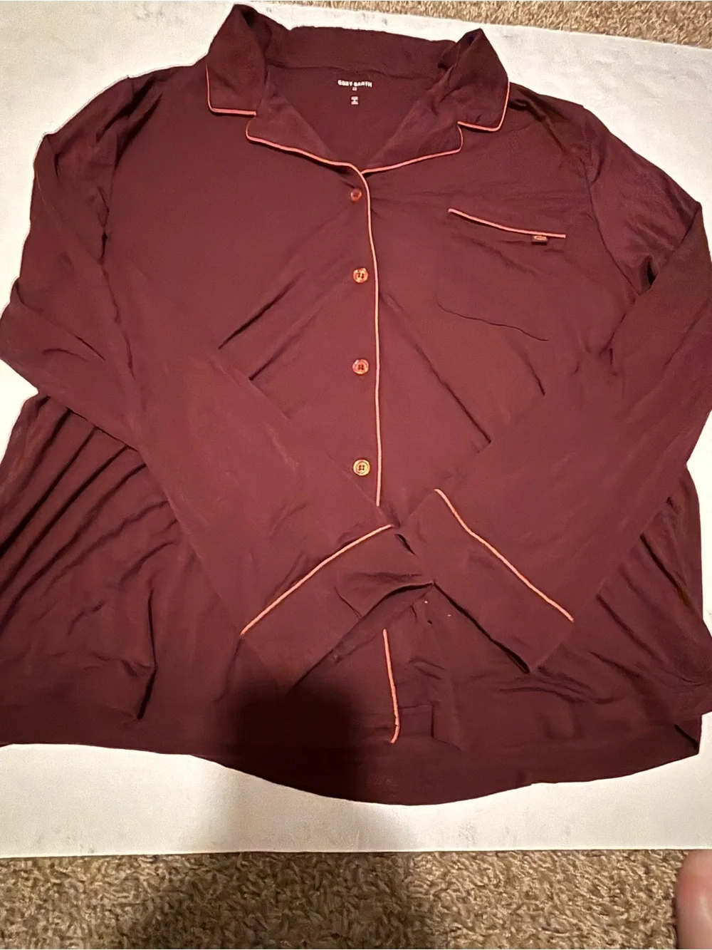 Cozy earth Maroon Pajama Top with Contrast Piping